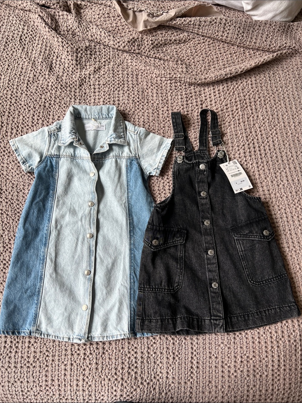 Zara Bundle Light Blue Girls' Denim Dress And Black Overall Dress